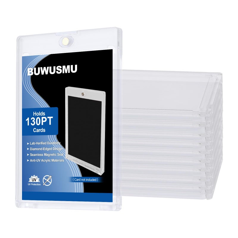 BUWUSMU 50 Pcs 130 Pt Acrylic Magnetic Card Holders One Touch Card Holder Clear Card Protectors Hard Plastic Magnetic Card Case for Sports Baseball Trading Card Storing Displaying(2.5 x 3.54 Inch) - Image 1